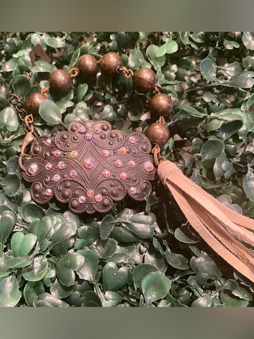 Pink Panache Bronze Crystal Tassel Bracelet